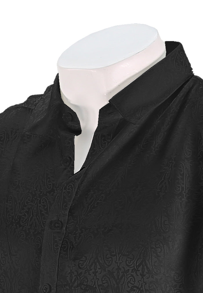 John Varvatos - Silk Jacquard Shirt - Black - W777W25 - Collar View - Mondo Uomo