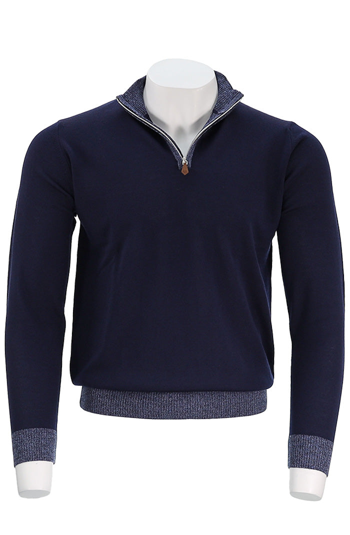 Merino Wool Half Zip Sweater | Navy