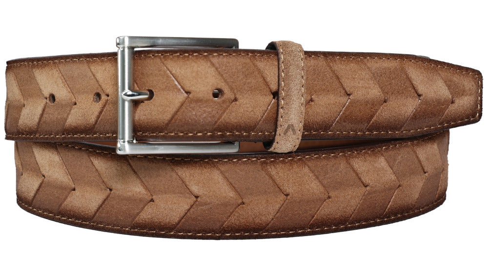 Alberto Hugo Leather Belt, Saddle | Mondo Uomo Naples FL