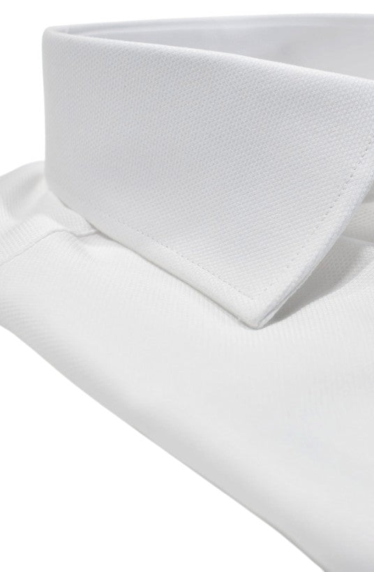 Marcello Fine Piquet Dress Shirt, White — collar detail