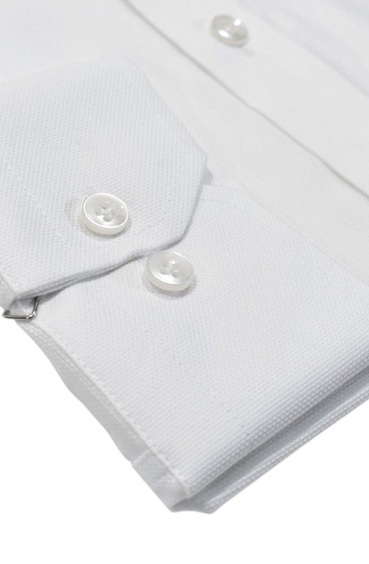 Marcello Fine Piquet Dress Shirt, White — fabric close-up