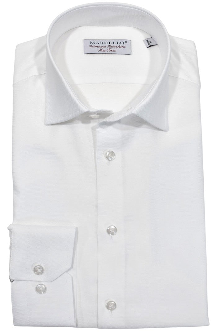 Marcello Fine Piquet Dress Shirt, White | Mondo Uomo Naples FL