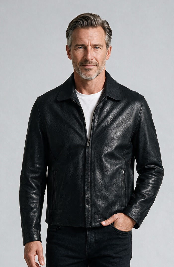 Textured Leather Biker, Black – view 2