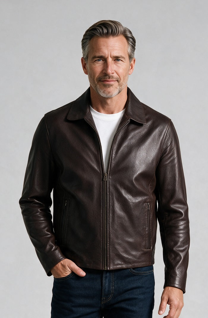Textured Leather Biker, Chocolate – view 2