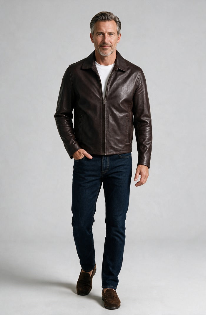 Textured Leather Biker, Chocolate – view 3