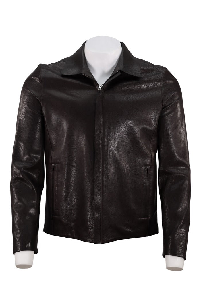 Textured Leather Biker, Chocolate | Mondo Uomo Naples FL