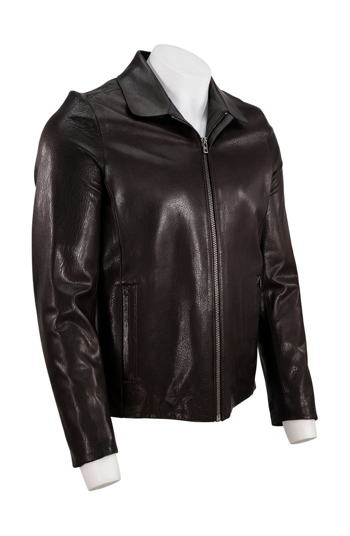 Textured Leather Biker, Chocolate – view 5