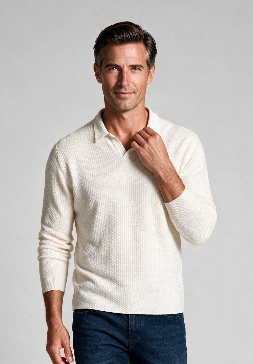 John Varvatos Zack Johnny Collar Polo, Salt – model detail