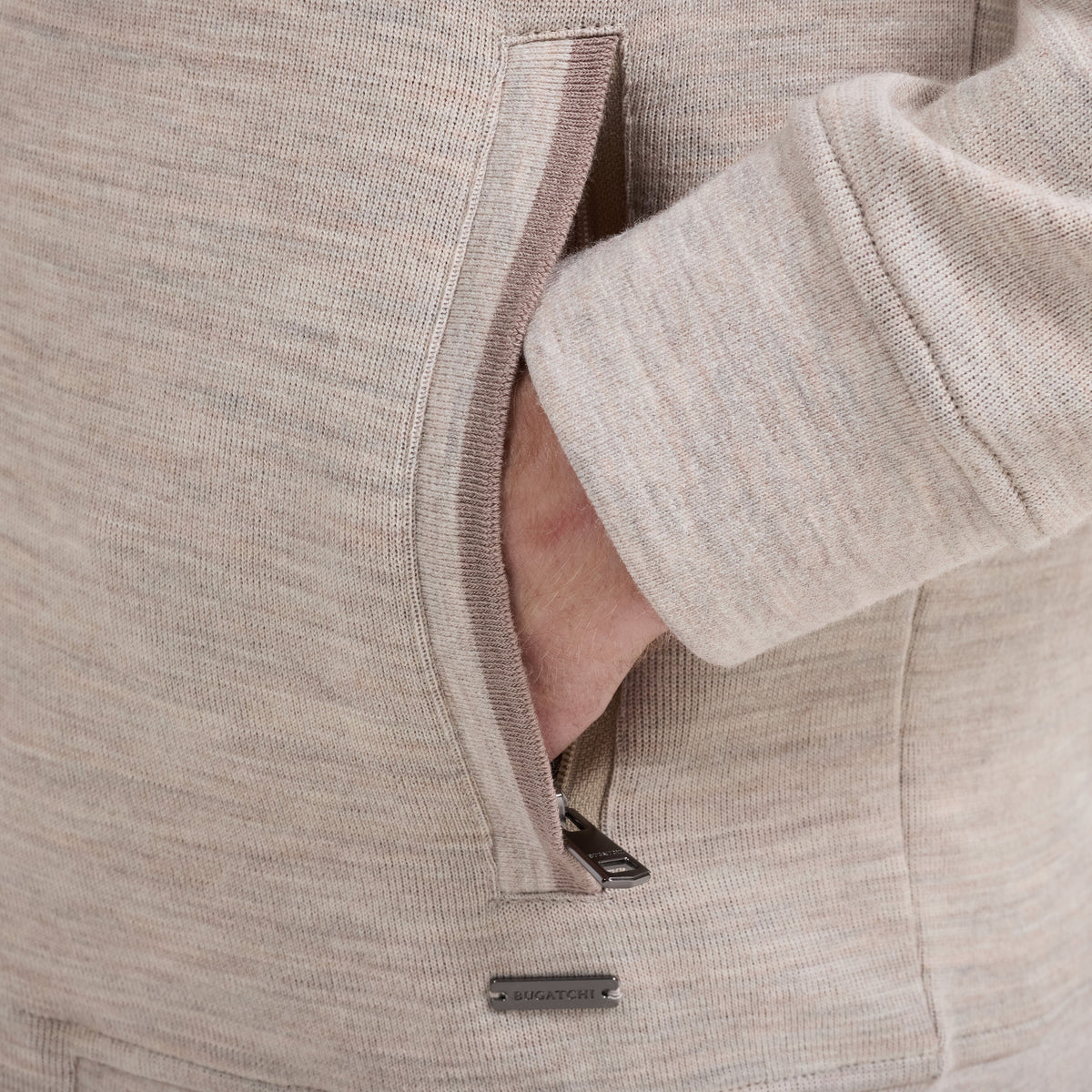 Bugatchi L/S Full-Zip Hoodie, Oatmeal – view 5