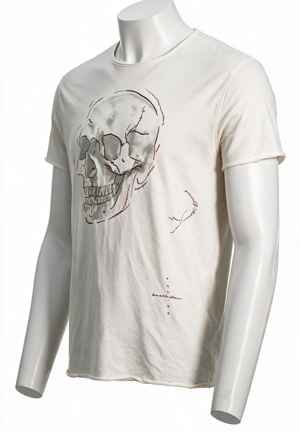 John Varvatos Skull Embroidery Raw Edge Tee, Salt – side view