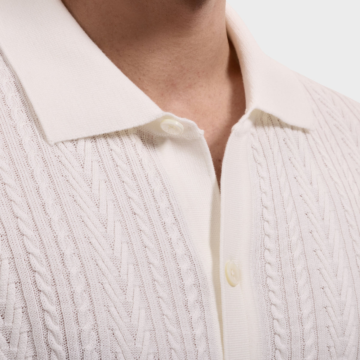 Bugatchi S/S Button front Knit Shirt, Chalk – view 5