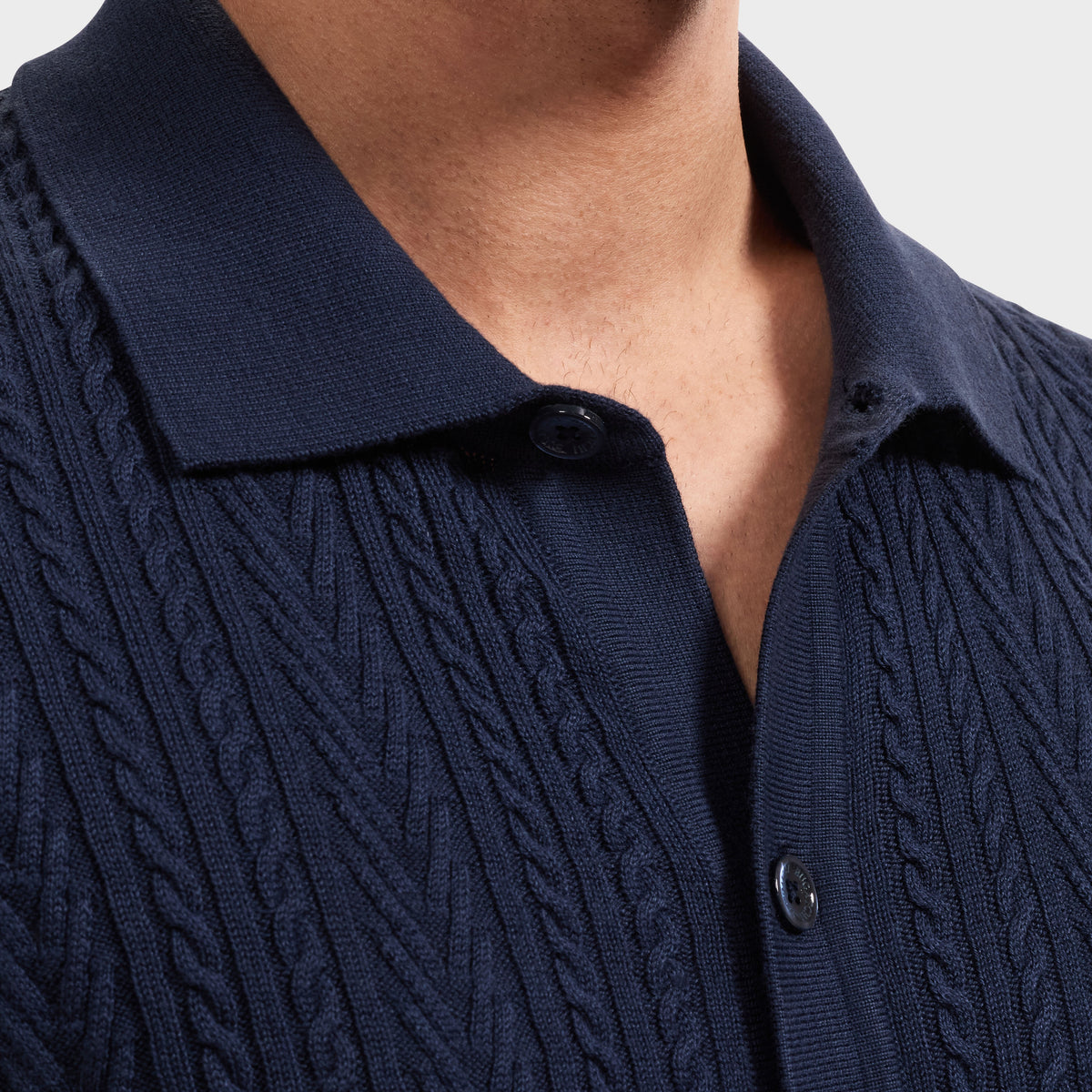 Bugatchi S/S Button front Knit Shirt, Navy – view 5