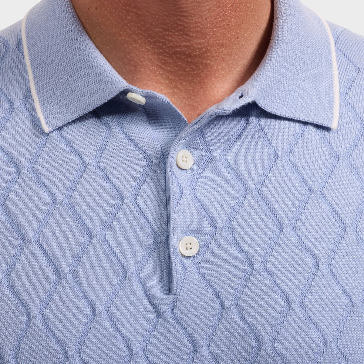 Bugatchi S/S Argyle Polo Sweater, Air Blue – view 4