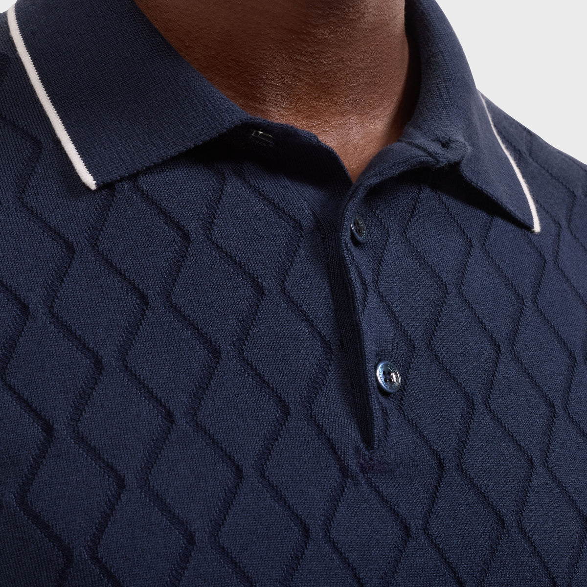 Bugatchi S/S Argyle Polo Sweater, Navy – view 4