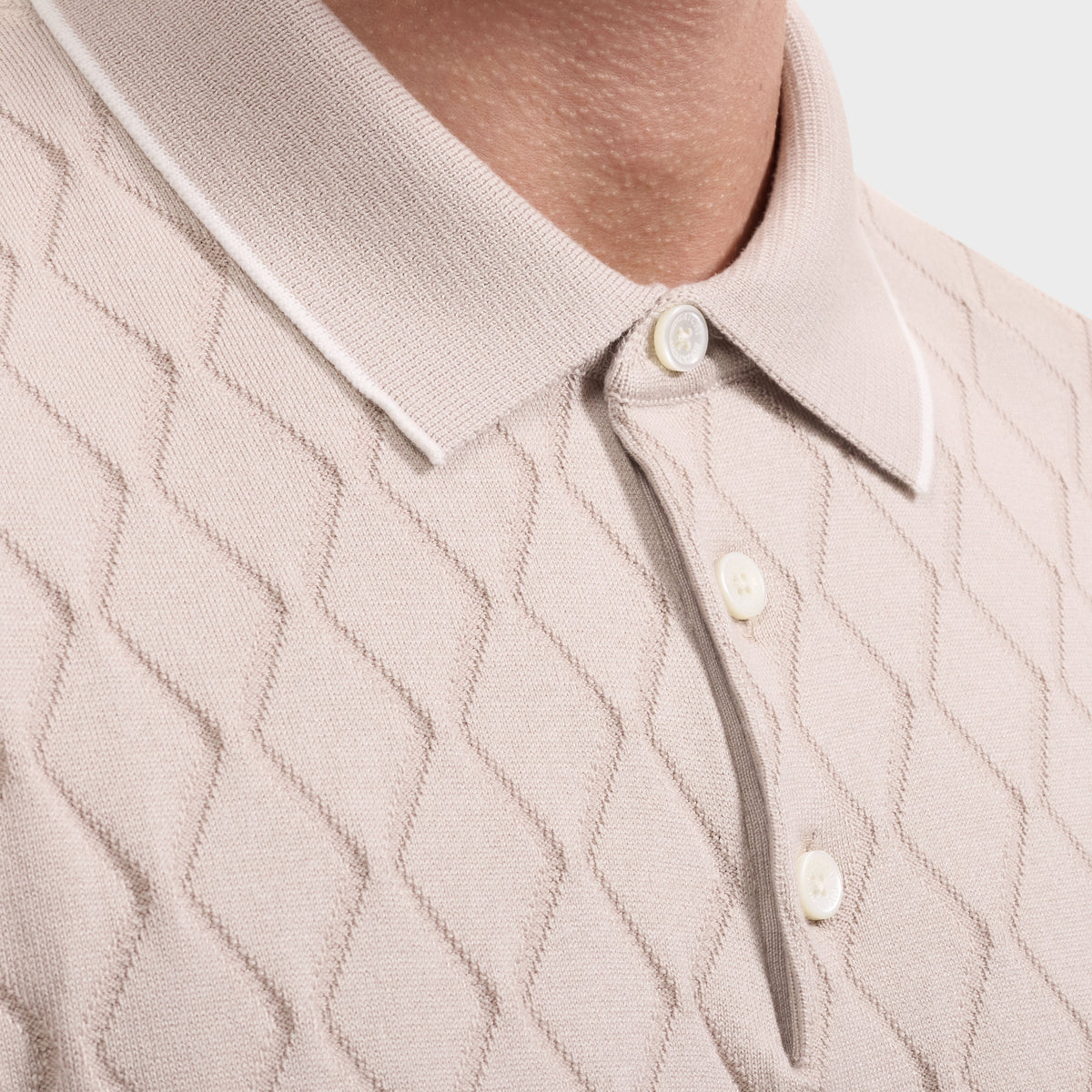 Bugatchi S/S Argyle Polo Sweater, Oatmeal – view 4