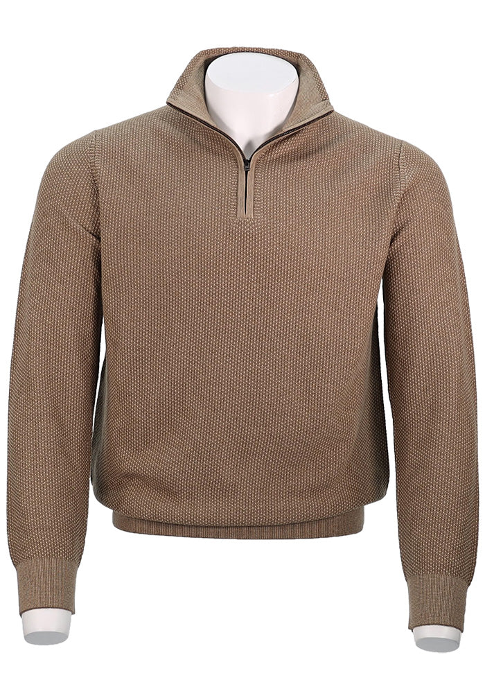 VINCE GEO JACQUARD L/S QUARTER ZIP, River/Sand