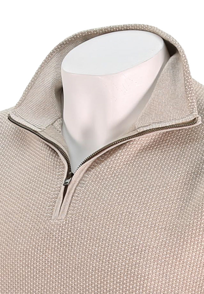 VINCE GEO JACQUARD L/S QUARTER ZIP, Khaki/Cream
