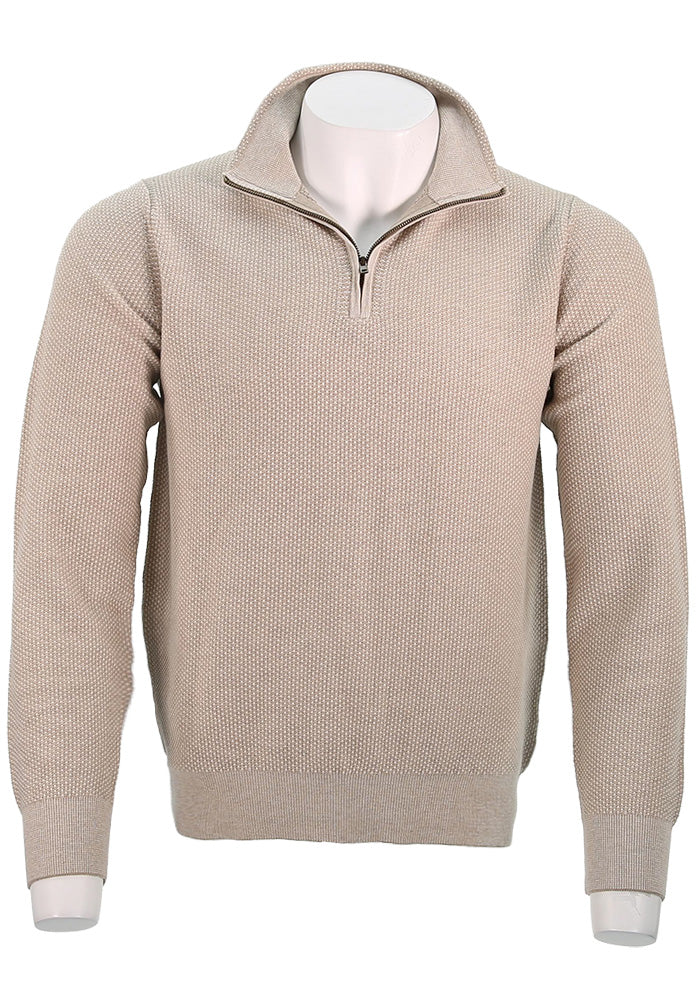 VINCE GEO JACQUARD L/S QUARTER ZIP, Khaki/Cream
