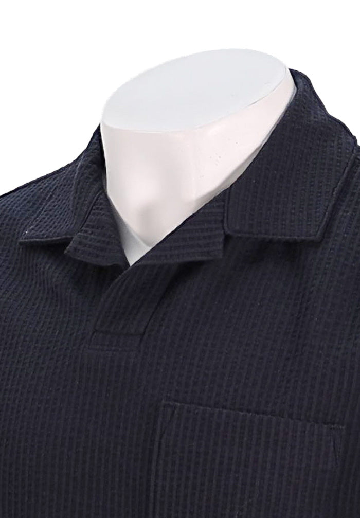 Vince Seersucker Knit S/S Johnny Collar, Coastal Blue