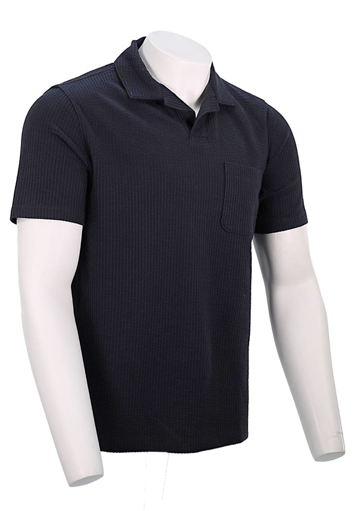 Vince Seersucker Knit S/S Johnny Collar, Coastal Blue