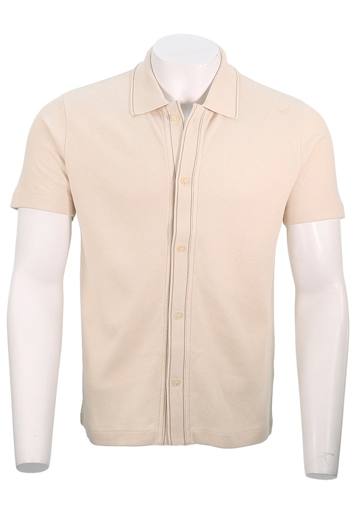 Vince Jacquard Knit S/S Shirt, Bone/Sand
