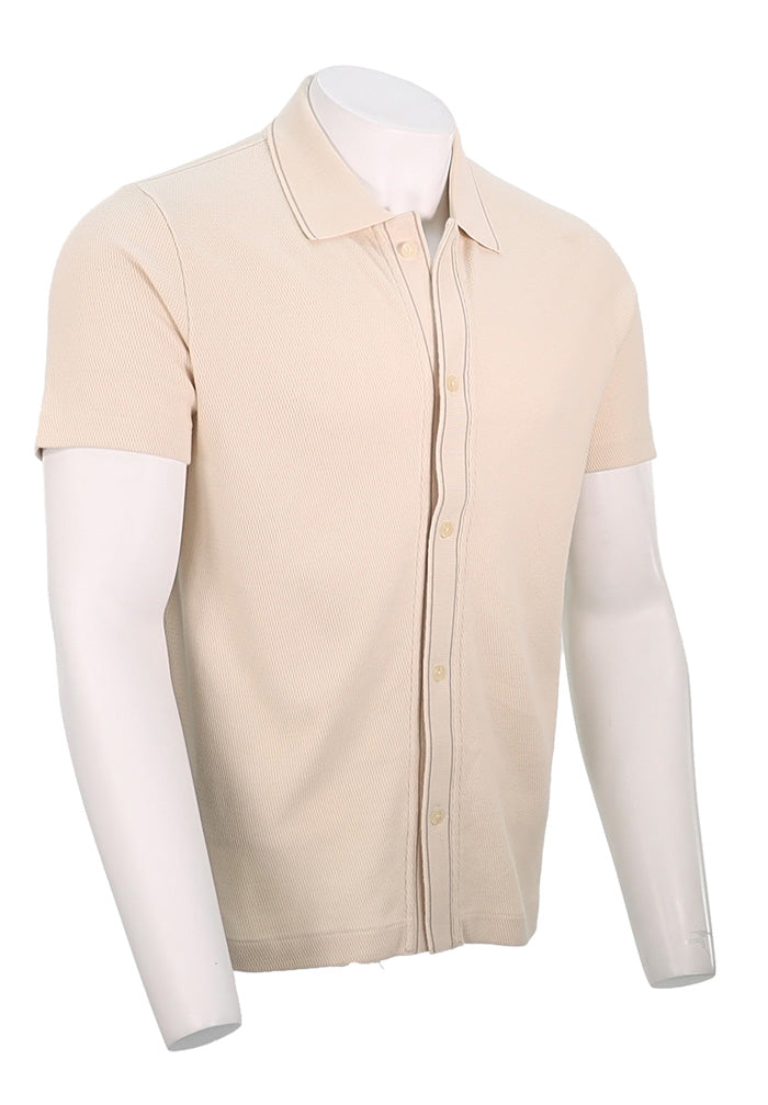 Vince Jacquard Knit S/S Shirt, Bone/Sand