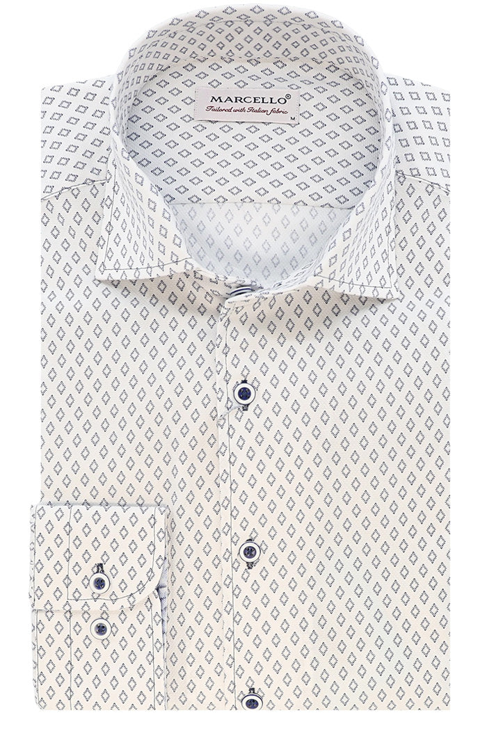 Marcello L/S Pattern Shirt, White