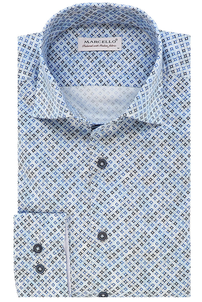 Marcello L/S Pattern Shirt, Atlantic