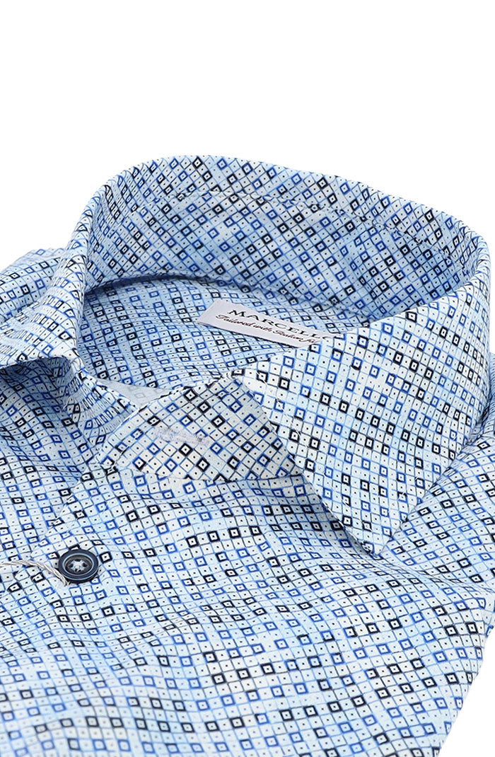 Marcello L/S Pattern Shirt, Atlantic