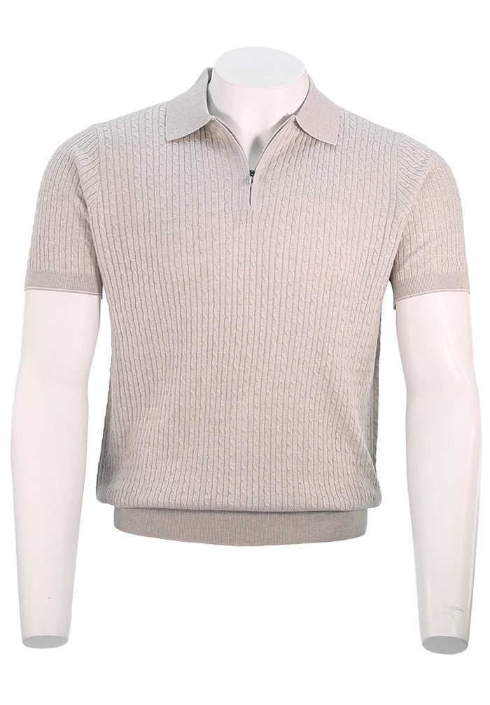 Patrick Assaraf Short Sleeve Zip Polo, Feather