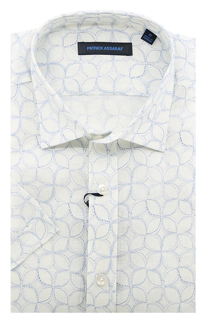 Patrick Assaraf Short Sleeve Linen Shirt, Lake