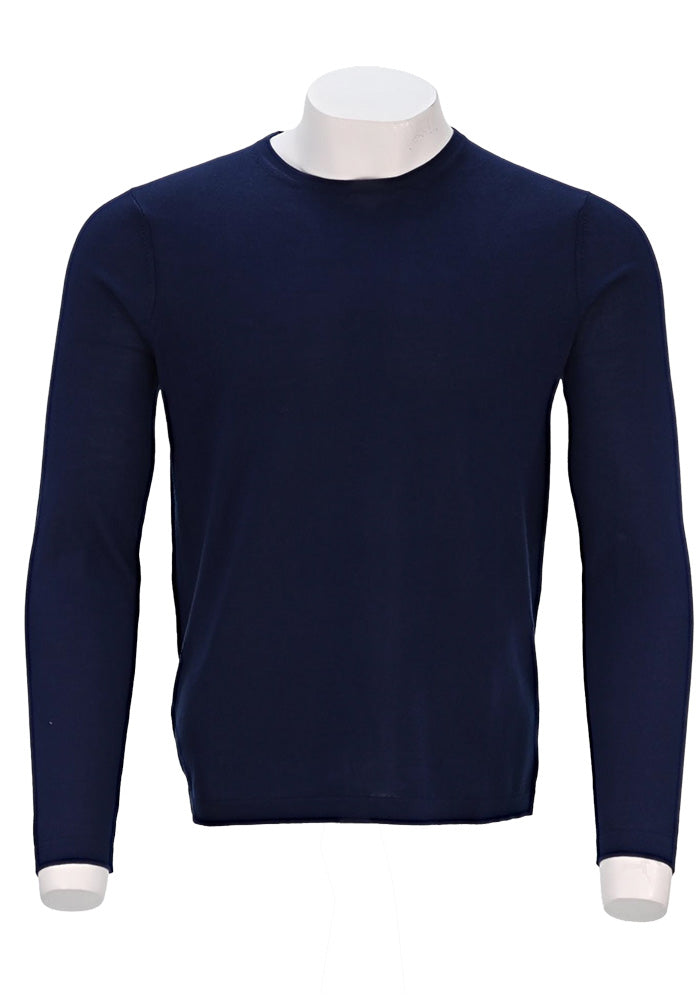 Patrick Assaraf Long Sleeve Cotton Crew, Navy