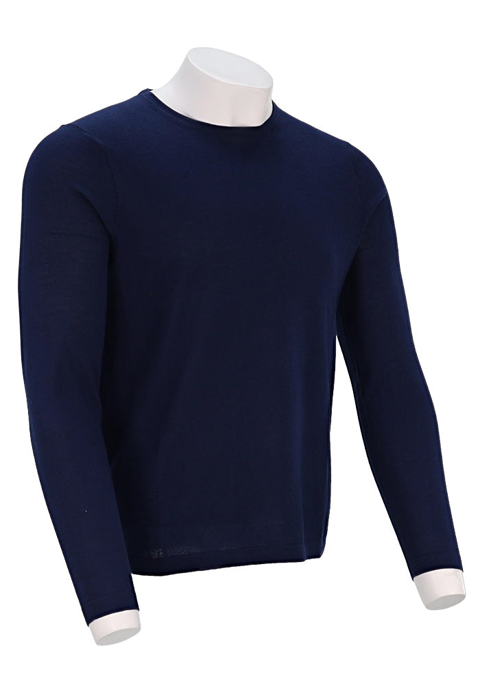 Patrick Assaraf Long Sleeve Cotton Crew, Navy