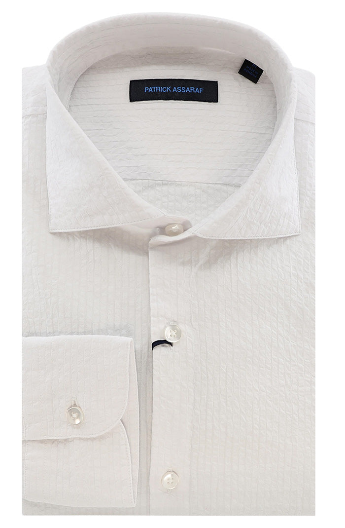 Patrick Assaraf Long Sleeve Seersucker Shirt, White