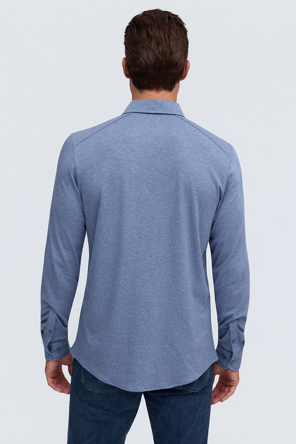 Raffi Aqua Cotton Marquee Shirt in Jean – back view #Color_Jean