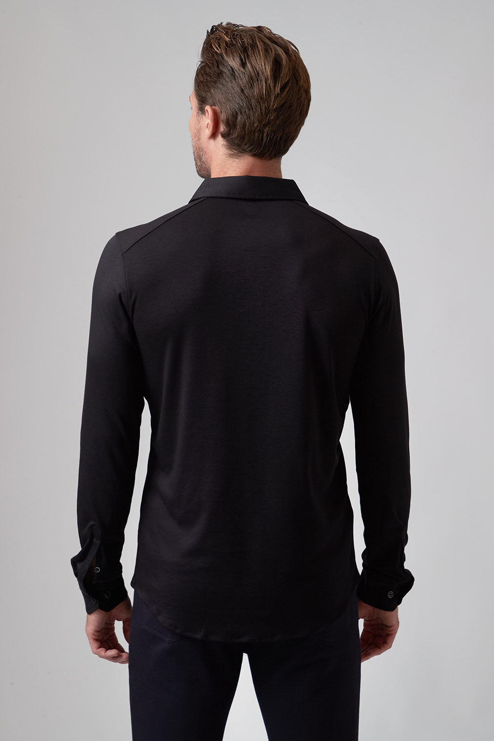 Raffi Aqua Cotton Riviera Polo in Black – back view #Color_Black