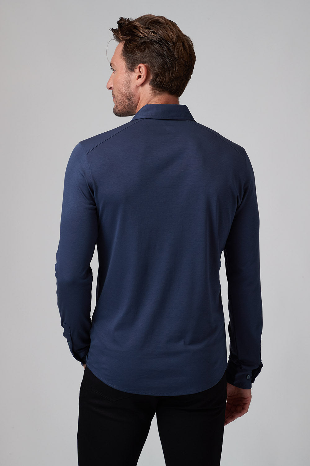 Raffi Aqua Cotton Riviera Polo in Midnight – back view #Color_Midnight