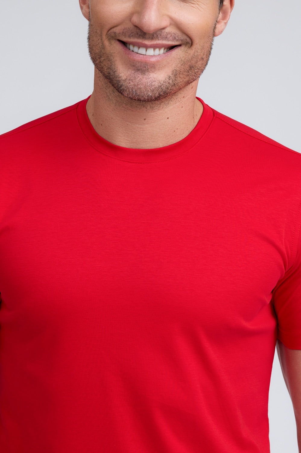 Raffi Aqua Cotton Lafayette Crew Neck Tee in Red – view 3 #Color_Red