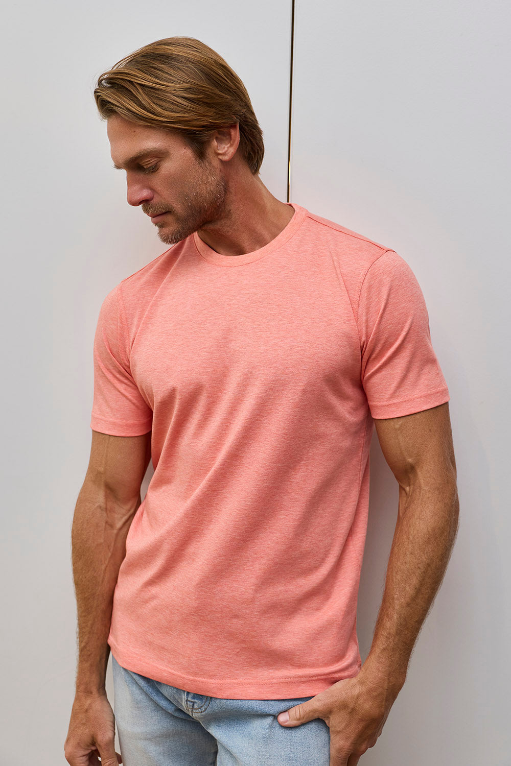 Raffi Aqua Cotton Lafayette Crew Neck Tee in Sorbet – view 2 #Color_Sorbet
