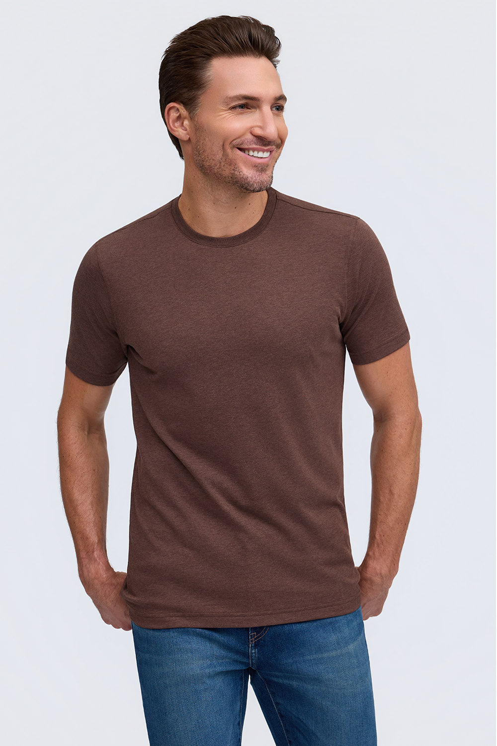 Raffi Aqua Cotton Lafayette Crew Neck Tee in Toffee – view 3 #Color_Toffee
