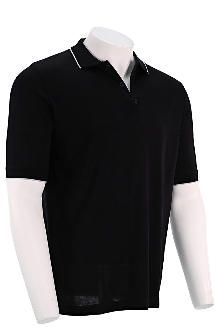 St. Croix Short Sleeve Silk Cotton Polo, BLACK