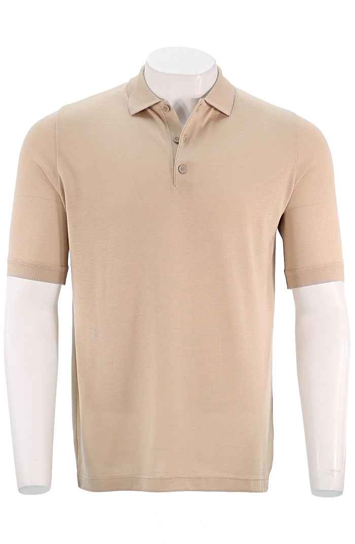 St. Croix Short Sleeve Silk Cotton Polo, TAN