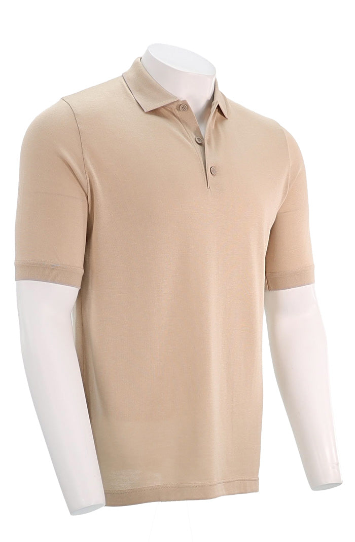 St. Croix Short Sleeve Silk Cotton Polo, TAN