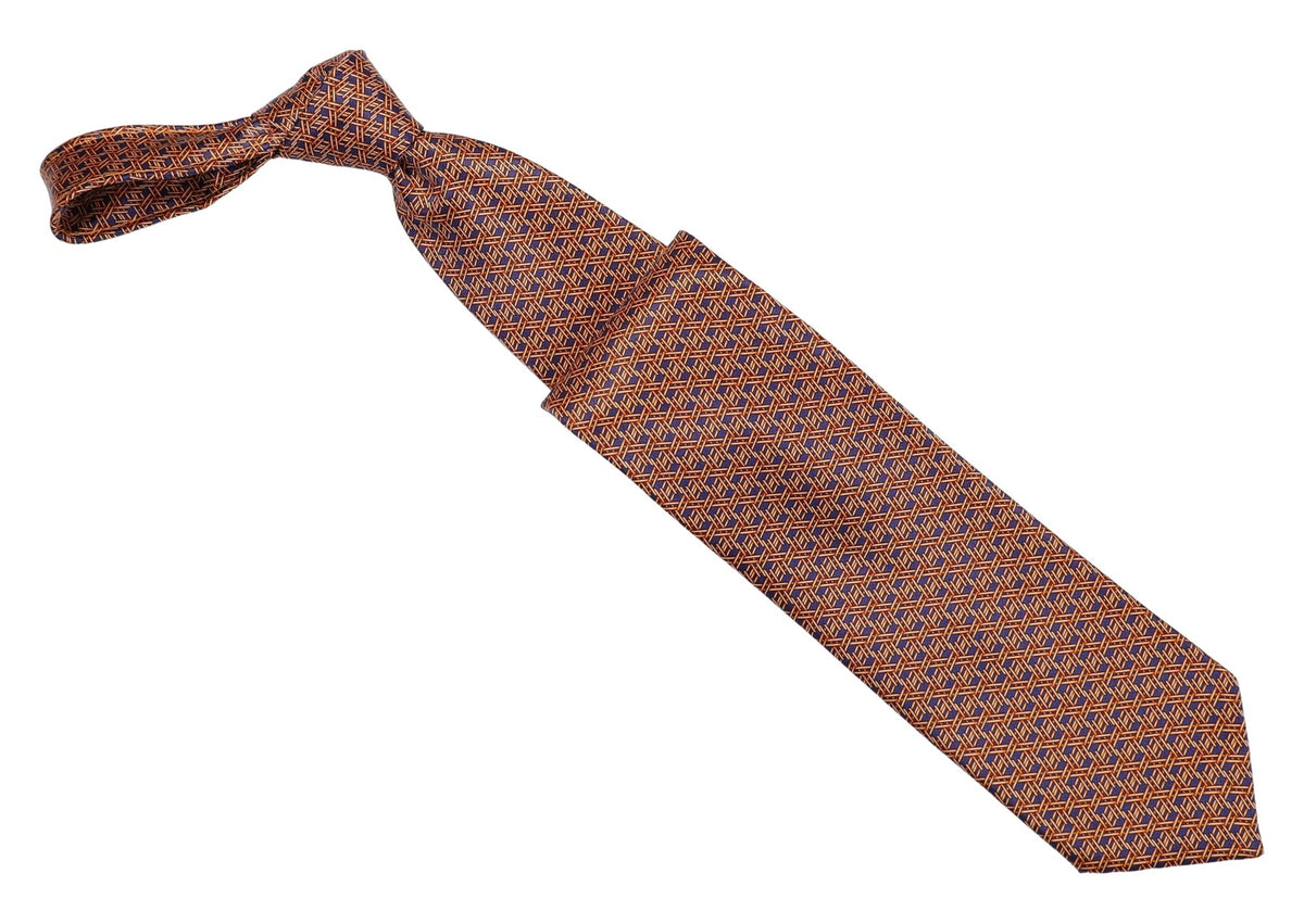 Italo Ferretti Silk Tie, Bronze Navy Cube Neat