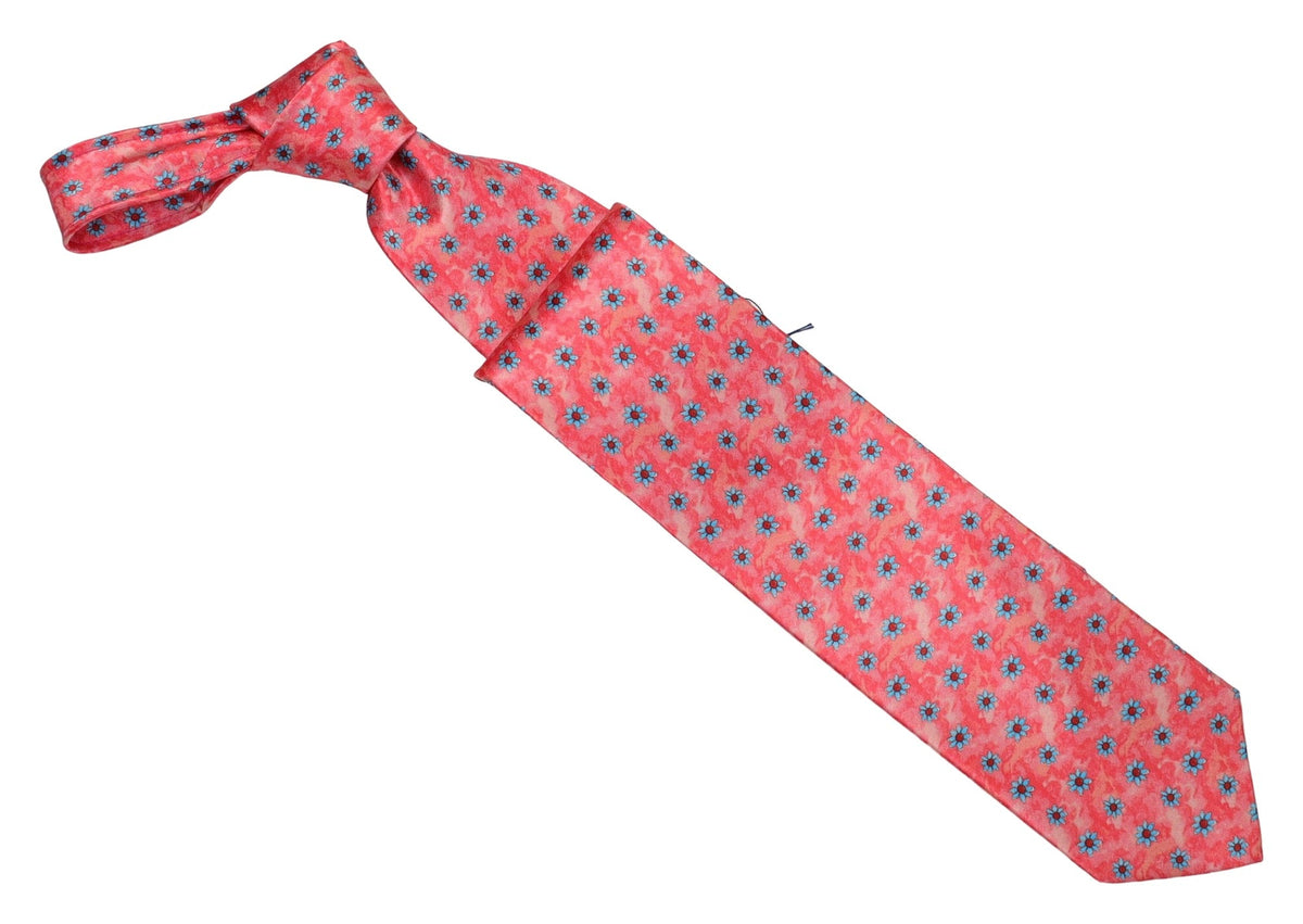 Italo Ferretti Silk Tie, Coral Blue Floral