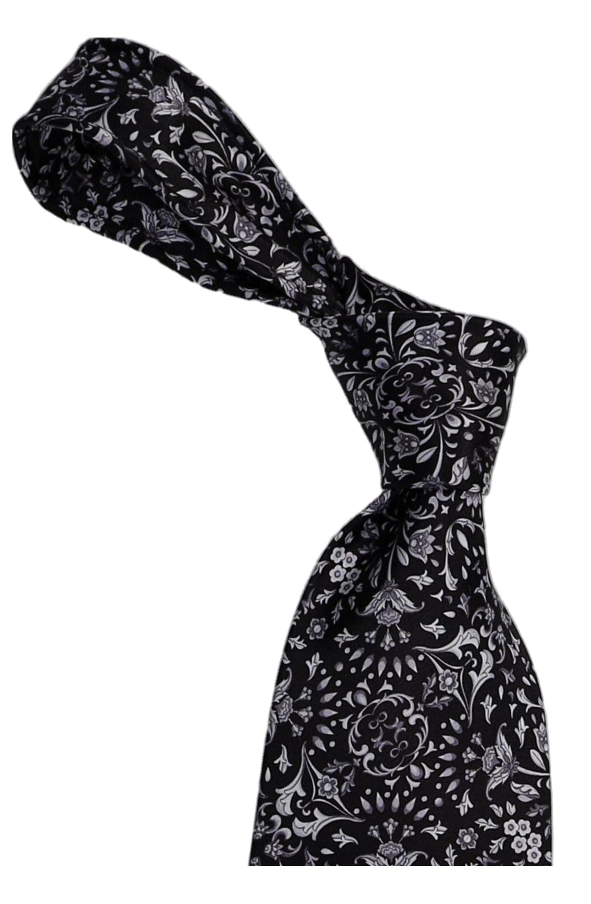 Italo Ferretti Silk Tie, Black White Floral
