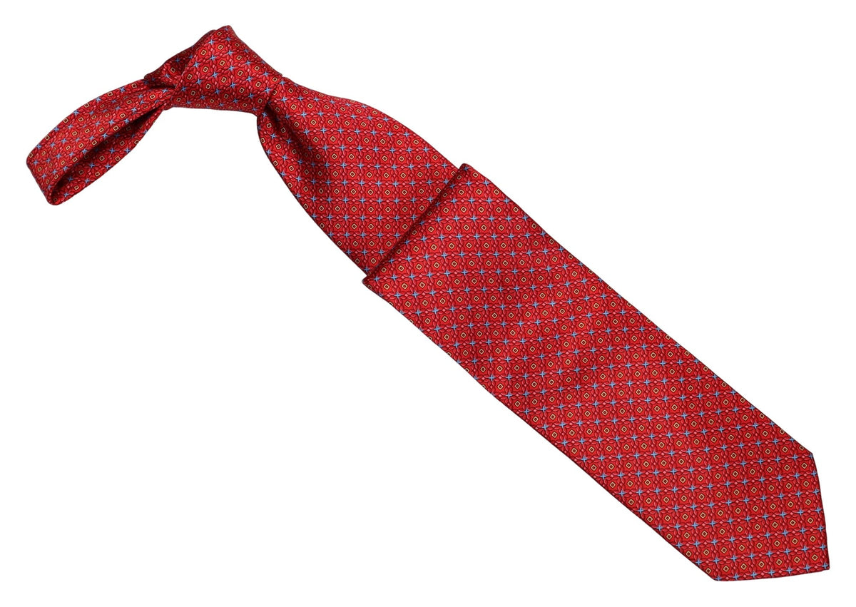 Italo Ferretti Silk Tie, Red Blue Diamond Neat