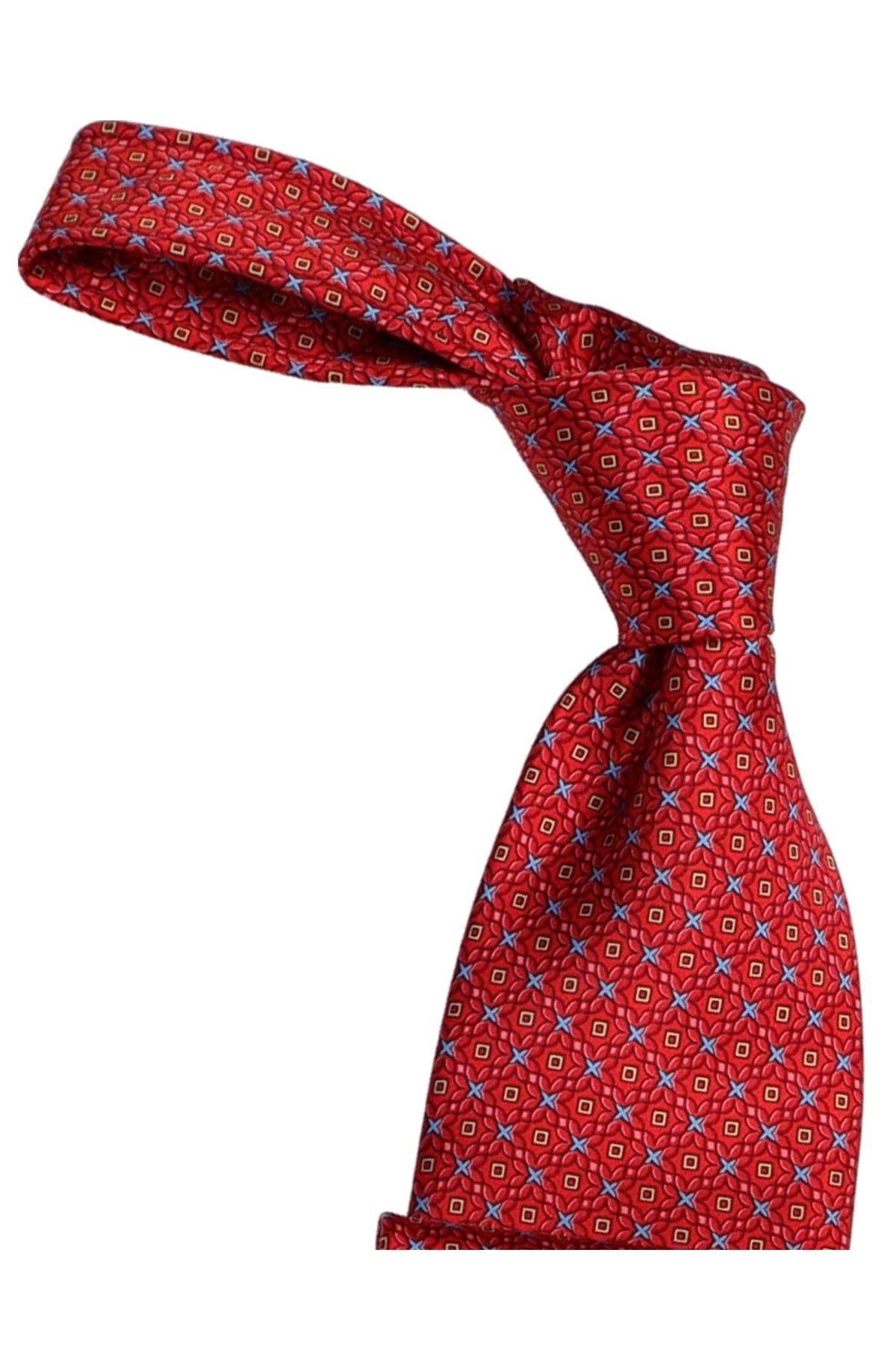 Italo Ferretti Silk Tie, Red Blue Diamond Neat