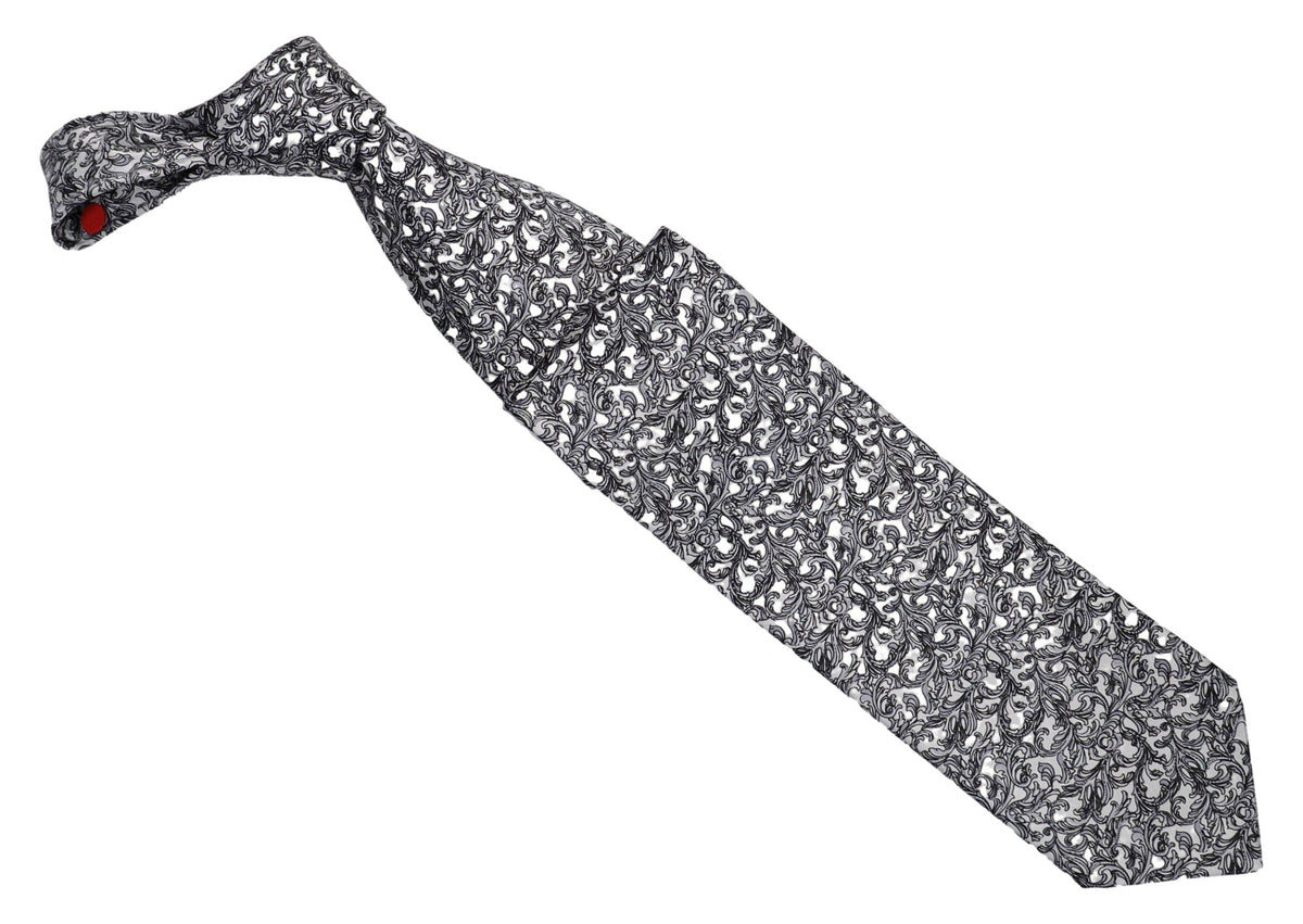 Italo Ferretti Silk Tie, Silver Black Baroque