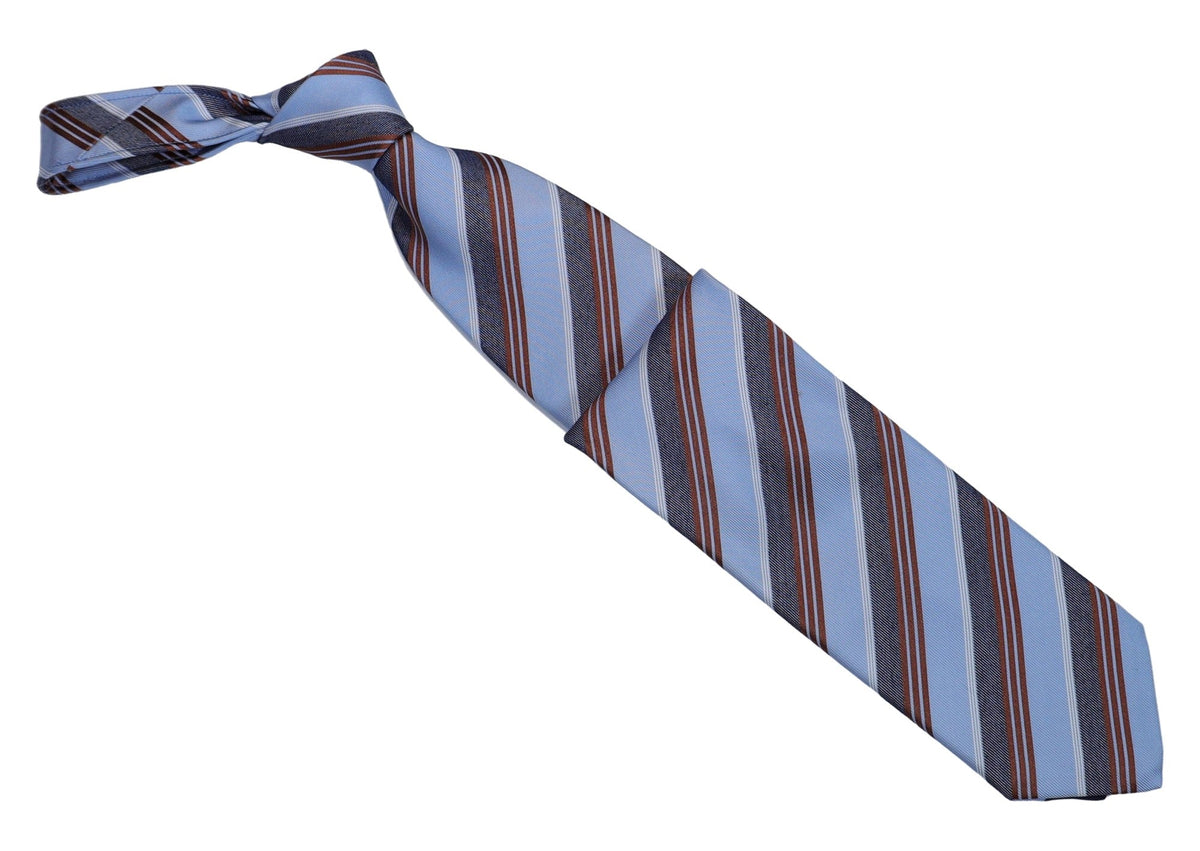 Italo Ferretti Silk Tie, Sky Blue Brown Stripe